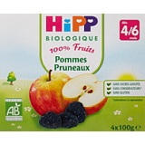 Hipp Biologique 100% Fruits Pommes / pommes pruneaux / pommes bannanes fruit rouges dès 4/6 mois - 24 coupelles de 100 g