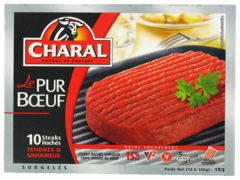 10 Steaks haches Le Pur Boeuf CHARAL, 15% MG, 1kg