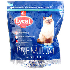 Croquettes chats Premium Lycat Saumon riz 450g