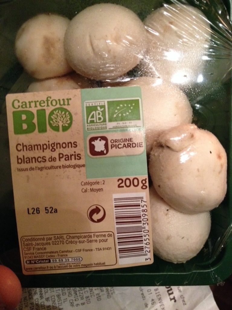 Champignons bio de Paris blancs Carrefour