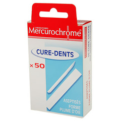 Mercurochrome, Cure-dents aseptises, forme plume d'oie, x50, le blister