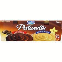 Paturette, creme dessert chocolat x8, saveur vanille x8, 16 x 115g, 1,84Kg