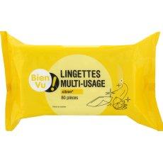 Lingettes multi-usages parfum citron Bien Vu, recharge de 80 lingettes