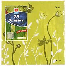 20 Serviettes en papier U, 40x40cm, 3 plis, vert nature