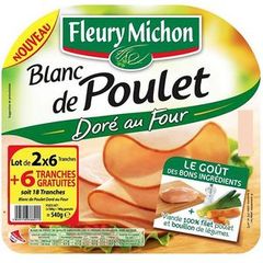 Fleury michon lot 2x6 tranches blanc de poulet doré au four 540g