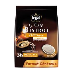 Cafe Bistrot Petit Noir classique Legal, 36 dosettes, 250g