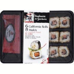 Saveur du Japon - Assortiment de sushis au saumon et crabe, la barquette de 14 + sauce - 220g