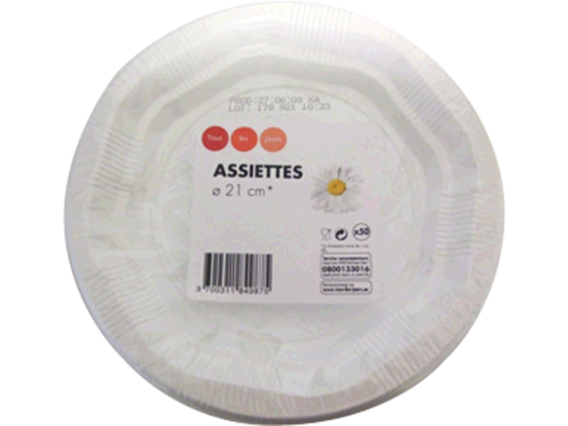 50 Assiettes en plastique blanc - Diam. 21,5cm