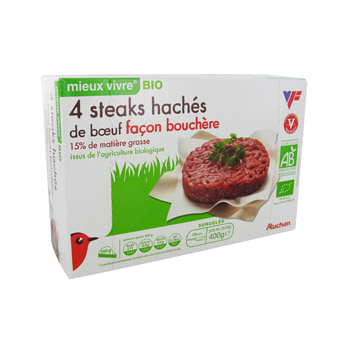 Auchan steak hache bio 4x100g