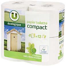 Papier toilette blanc 2 plis U Ecologique, 4 rouleaux compact