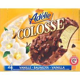 Colosse vanille, batonnets de creme glacee vanille et enrobage chocolat au lait avec amandes hachees grillees, 4 x 100ml