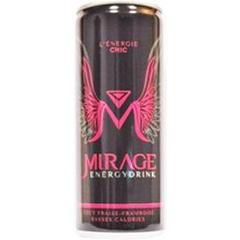 Mirage Energy Drink, Boisson énergisante goût fraise framboise basses calories, la boite de 250 ml