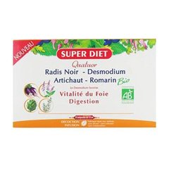 Super diet - Quatuor bio vitalité du foie-digestion - 20 x 15 ml ampoules - Pour des digestions faci