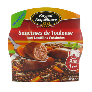 Saucisse de Toulouse aux lentilles cuisinees RAYNAL&ROQUELAURE, 300g