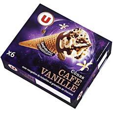 Cones glaces vanille cafe U, 6 unites, 660ml