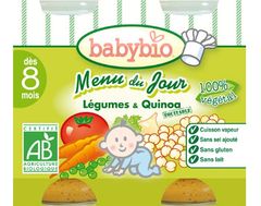 Babybio, Menu du jour BIO, legumes et quinoa, cuisson vapeur, des 8 mois, pot verre 2x200 gr
