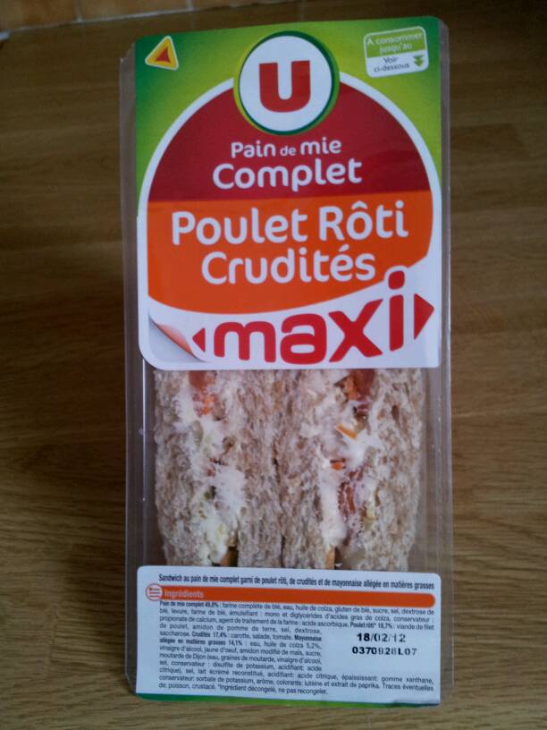 Sandwich Maxi poulet et crudites U, 200g