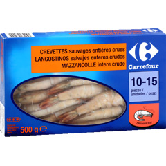 Crevettes sauvages entieres crues, 10/15 pieces