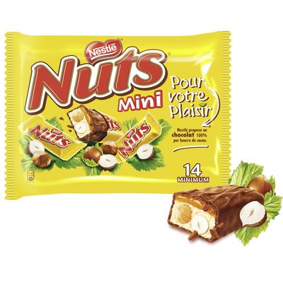 Nuts Mini, barres chocolatees fourrage caramel et noisettes, le paquet de 14 minimum - 332g