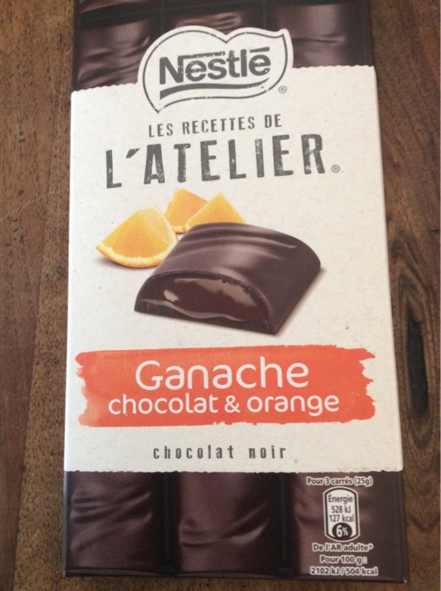 Chocolat noir ganache chocolat et orange les recettes de l'atelier deNESTLE, tablette 150g