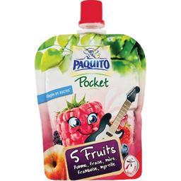 Paquito, Pocket - Compote Pomme, Pomme-fraise, Pomme banane, 5 fruits, les 24 gourdes de 90 g