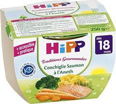 Hipp Traditions Gourmandes Conchiglie Saumon à l'aneth dès 18 mois - 8 bols de 250 g