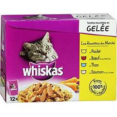 Aliment pour chat en gelee Recettes du Marche 4 varietes WHISKAS, 12x100g