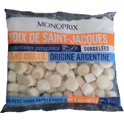 Noix St Jacques sans corail, origine Argentine