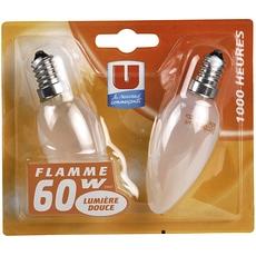 Ampoule flamme 60W E14 U, 2 unites