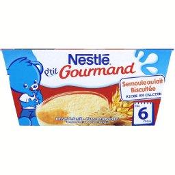 Dessert infantile semoule au lait biscuitee P'tit Gourmand NESTLE, des 6 mois, 4x100g