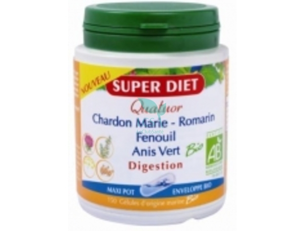 Super diet - Quatuor bio digestion gélules - 150 gélules - Facilite la digestion
