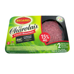 Steak hache charolais Bigard Pur boeuf 15%mg 2x125g