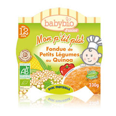 Babybio, P'tit plat fondue de petits legumes au quinoa BIO, l'assiette de 230 gr