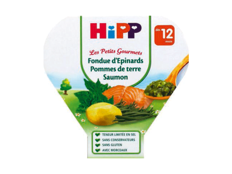Assiette pour bebe epinards, pommes de terre et saumon HIPP, des 12 mois, 230g