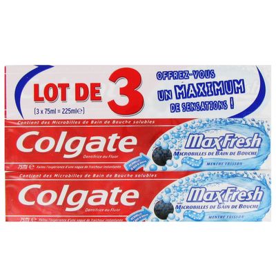 Colgate - MaxFresh aux Microbilles de Bain de Bouche - Menthe Frisson Dentifrice - 75 ml - Lot de 3