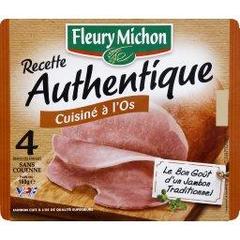 Fleury Michon, Recette Authentique - Jambon a l'os, la barquette de 4 tranches - 160 g