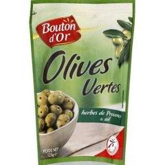 Bouton d'Or, Olives vertes aux herbes de Provence & ail, le sachet de 125 g