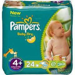 Pampers, Baby dry taille 4 + maxi + (9-20kg), le paquet de 24 couches