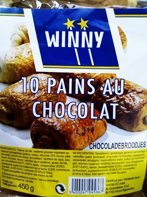 Winny pains au chocolat matiere grasse vegetale x10 450g