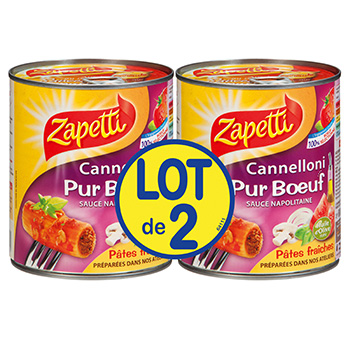 Cannelloni pur boeuf Zapetti Sauce napolitaine 2x800g