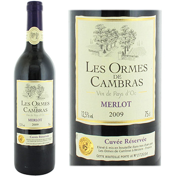 Vin rouge Les Ormes de Cambras Merlot rouge 2010 75cl