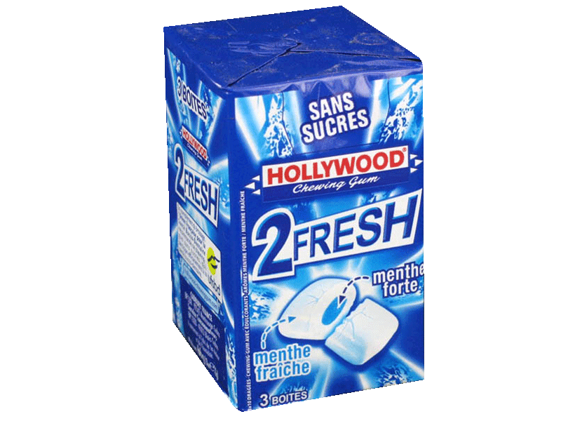 Chewing gums sans sucre menthe forte-menthe fraiche 2Fresh HOLLYWOOD dragees, 3x33g