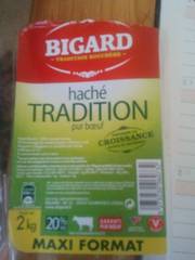 Bigard Haché tradition 100% pur bœuf 20% la barquette de 2 kg