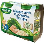 Petits pots pour bébé de légumes vert riz et saumon BLEDINA, dès 6 mois, 2x200g