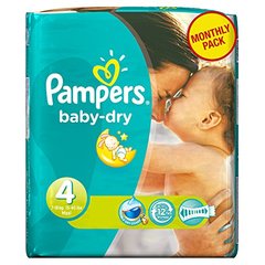 Pampers - Baby Dry - Couches Taille 4 (7-18 ou 8-16 kg /Maxi) - Pack Economique 1 Mois de Consommation (x174 couches)