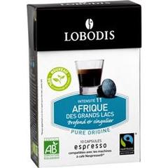 Lobodis Capsules de café moulu BIO Afrique la boite de 10 - 52 g