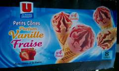 Petits cones glaces vanille fraise U, 8 unites, 560ml