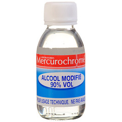 Alcool a 90 modifie Pour usage technique uniquement, desinfection des ciseaux, thermometre, pince a epiler.