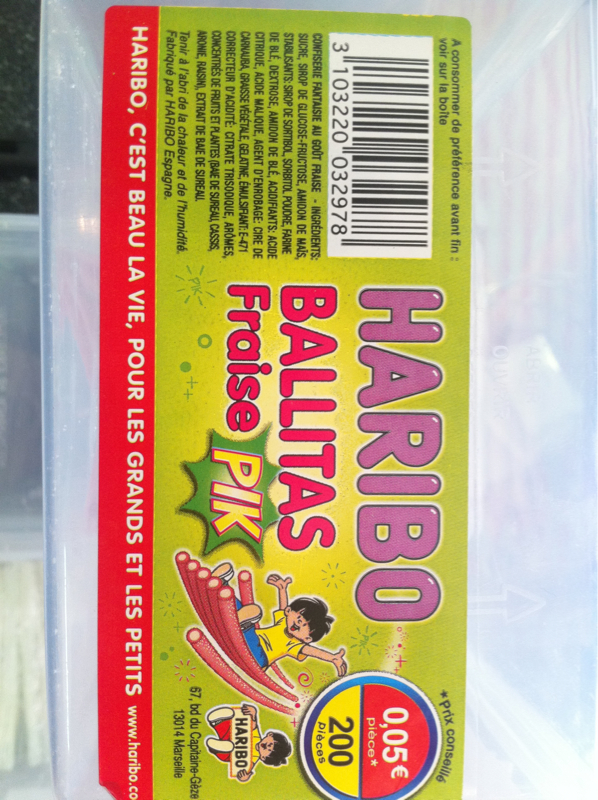 Boite de 200 ballitas fraise acidulés haribo