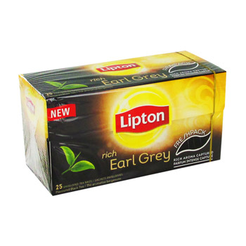 Lipton 25 Sachets Thé Noir Rich Earl Grey - Lot de 6